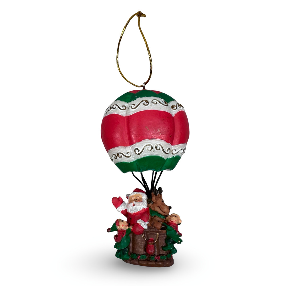 Vintage Santa‎ Claus Hot Air Balloon Christmas Ornament 4" Resin Hanging Decor